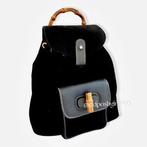 Vintage Gucci Tom Ford Era Bamboo top handle suede Nubuck leather backpack black